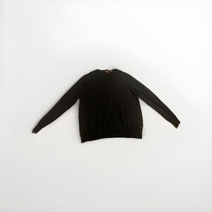 IZOD Mens Size XL Black Cotton V-Neck Sweater Logo Preppy Classic Knit Pullover